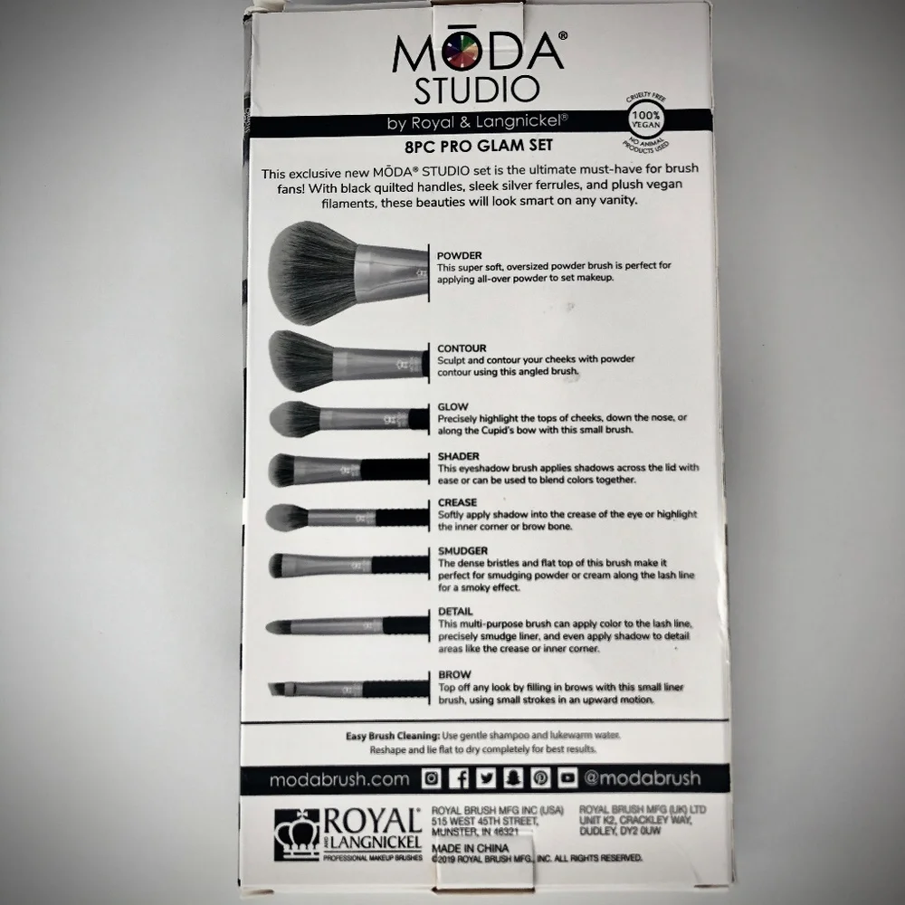 MODA Studio NWT 8Pc Pro Glam Brush Set